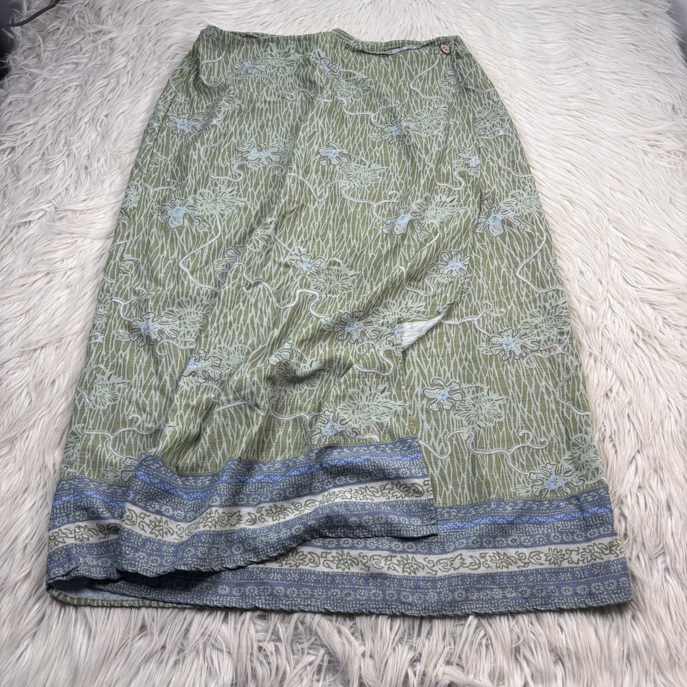 Vintage Columbia GTR Women's L Green Floral Coral Wrap Maxi Skirt Beach Coverup